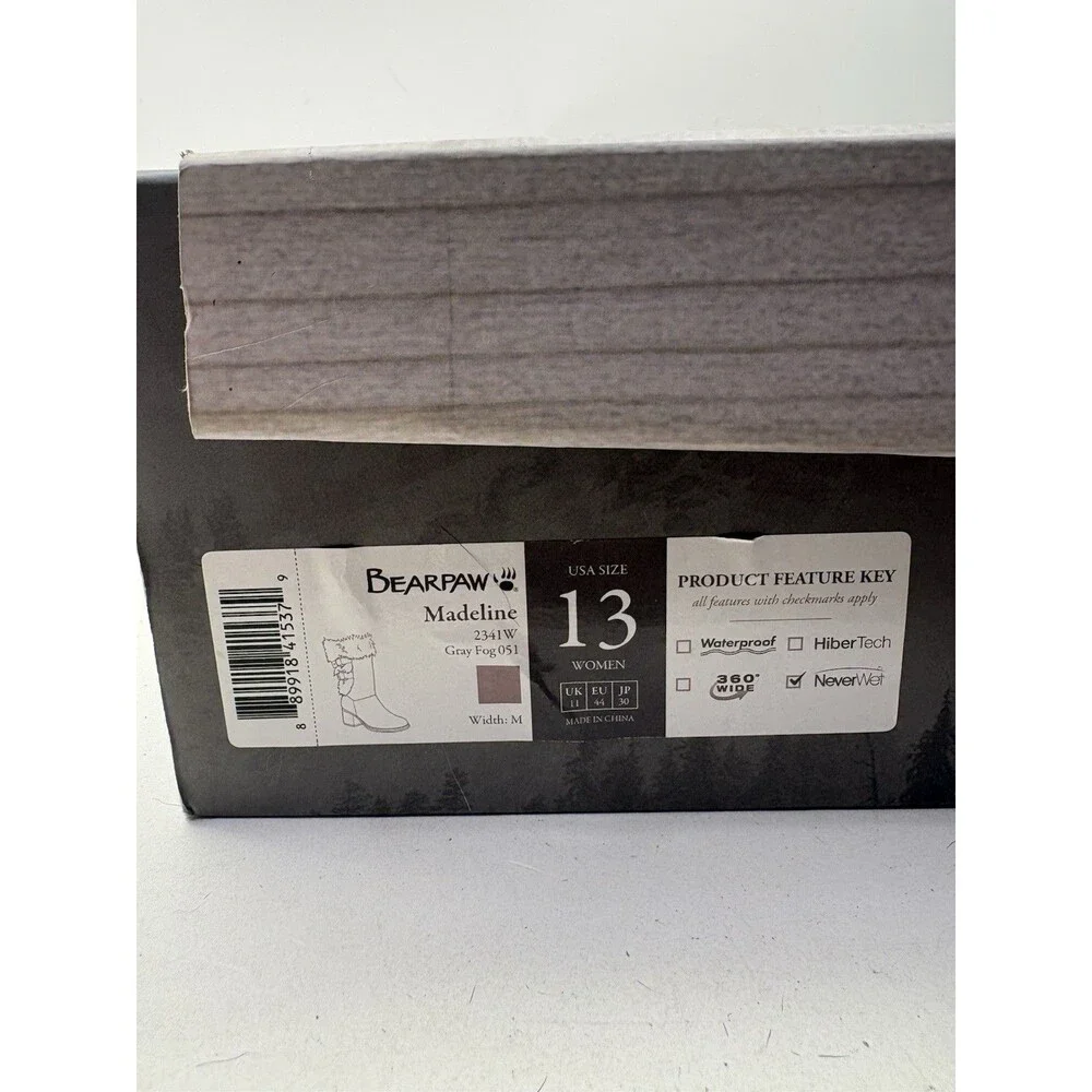 BEARPAW Madeline Boots Women 13 Gray Suede Goat Fur Fleece Block Heel NIB